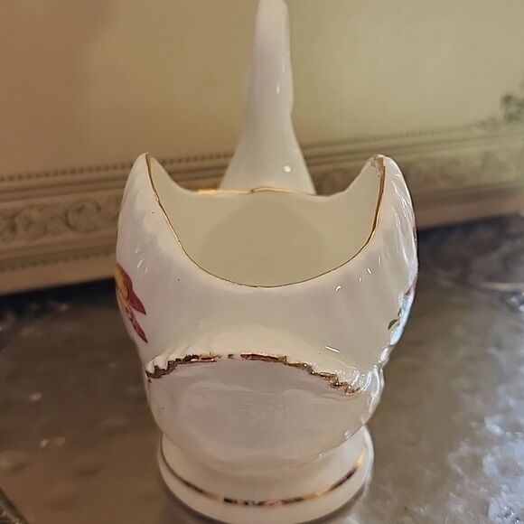 Vintage Floral Swan Figurine Trinket Dish Lefton Porcelain Coquette Bridal - Picture 10 of 14